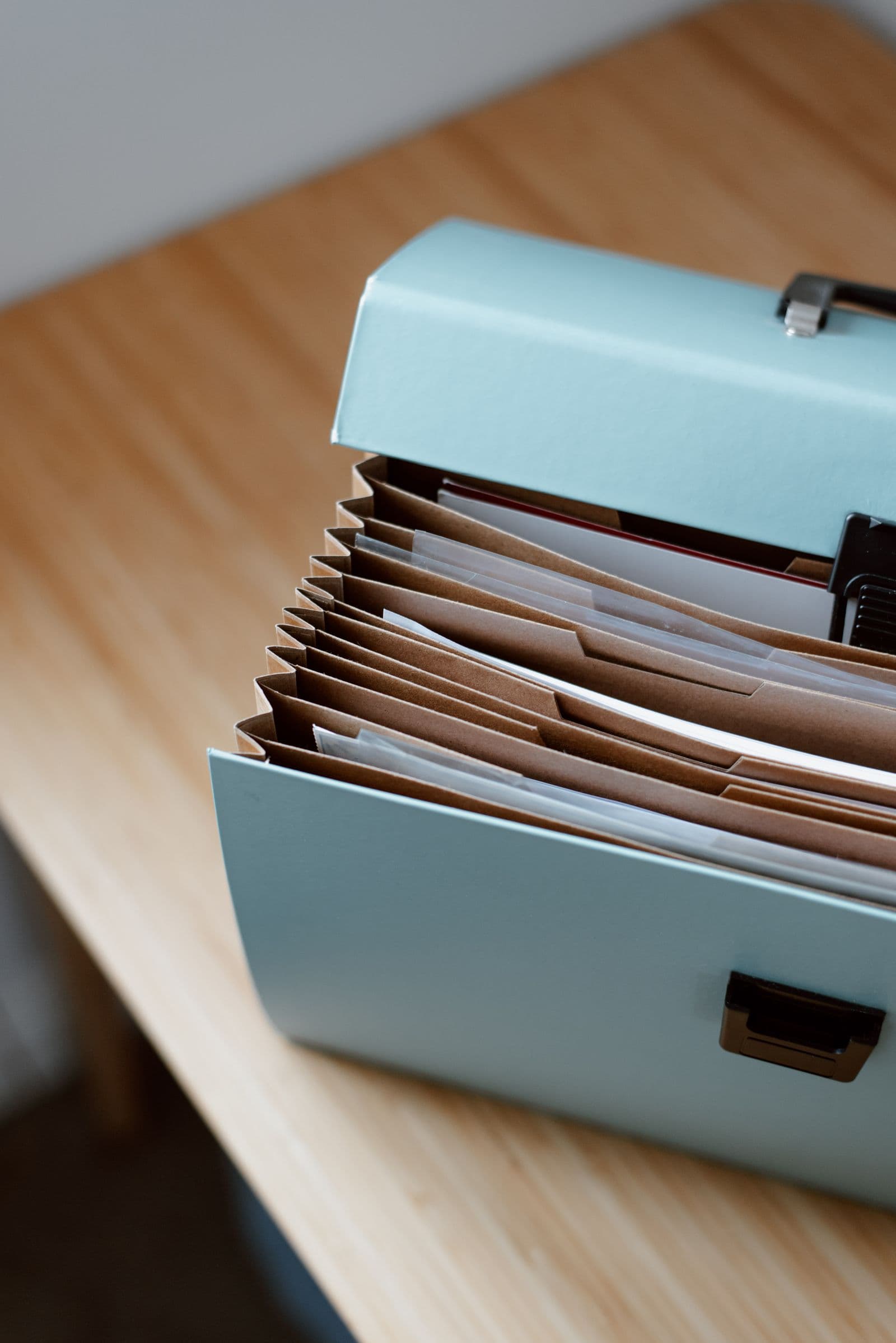 Documents sorted in a file, ready to copy or laminate